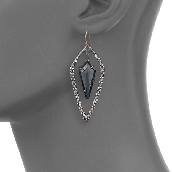 ALEXIS BITTAR NEW Open Kite Dark Gunmetal Smoke Blue Swarovski Crystals Earrings - Picture 3 of 13